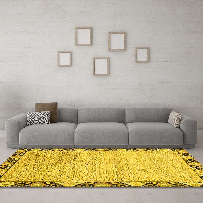 Machine Washable Abstract Yellow Modern Rug in a Living Room, wshabs3673yw