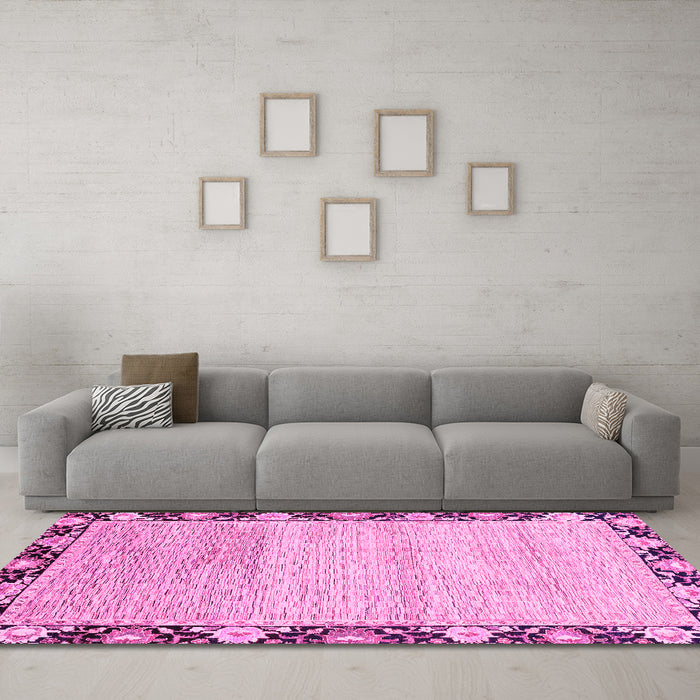 Machine Washable Abstract Pink Modern Rug in a Living Room, wshabs3673pnk