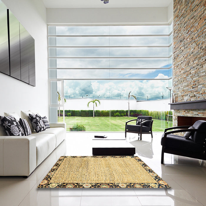 Square Machine Washable Abstract Chrome Gold Yellow Rug in a Living Room, wshabs3673