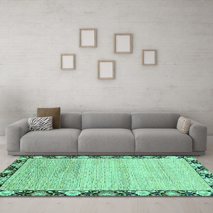 Machine Washable Abstract Turquoise Modern Area Rugs in a Living Room,, wshabs3673turq