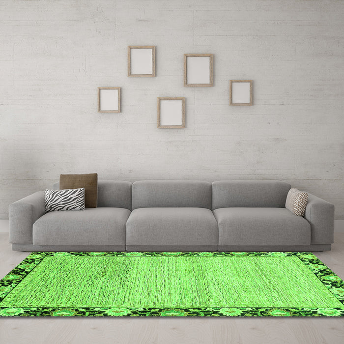 Machine Washable Abstract Green Modern Area Rugs in a Living Room,, wshabs3673grn