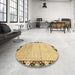 Round Abstract Chrome Gold Yellow Modern Rug in a Office, abs3673