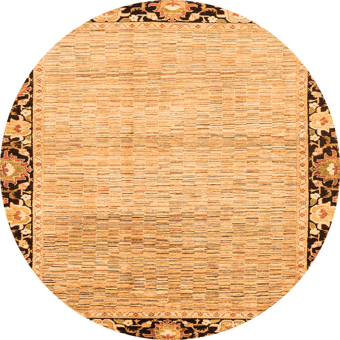 Round Machine Washable Abstract Orange Modern Area Rugs, wshabs3673org