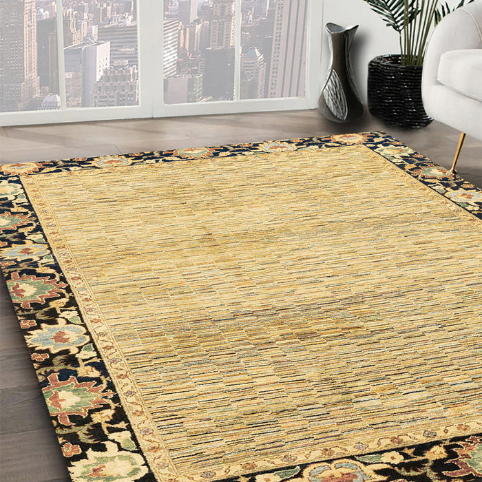 Abstract Chrome Gold Yellow Modern Rug in Family Room, abs3673