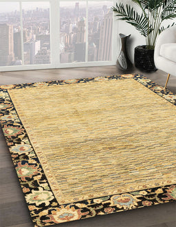 Machine Washable Abstract Chrome Gold Yellow Rug in a Family Room, wshabs3673