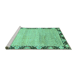 Sideview of Machine Washable Abstract Turquoise Modern Area Rugs, wshabs3673turq