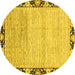 Round Abstract Yellow Modern Rug, abs3673yw