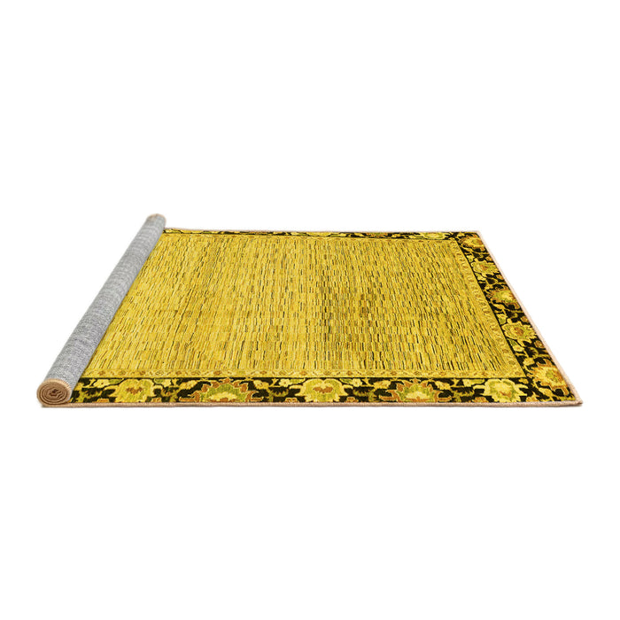 Sideview of Machine Washable Abstract Yellow Modern Rug, wshabs3673yw
