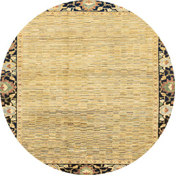 Round Abstract Chrome Gold Yellow Modern Rug, abs3673