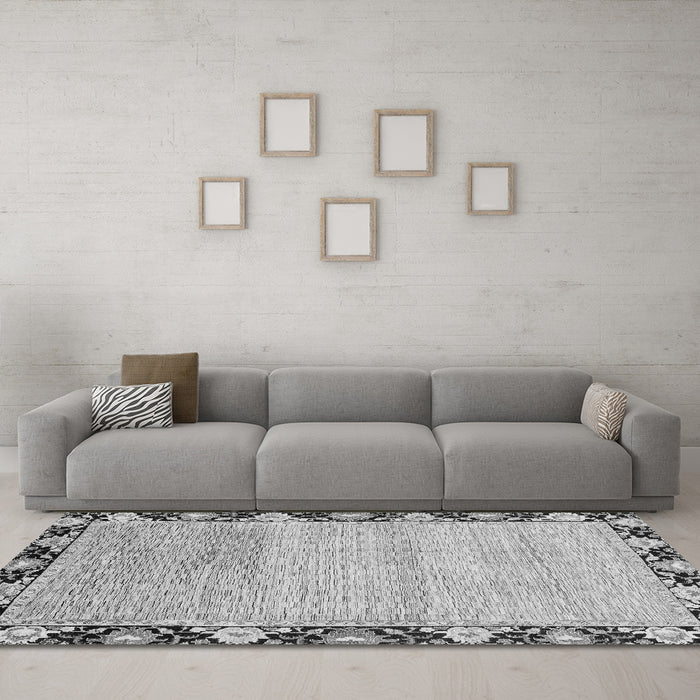 Machine Washable Abstract Gray Modern Rug in a Living Room,, wshabs3673gry