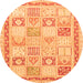 Round Machine Washable Abstract Orange Modern Area Rugs, wshabs3675org