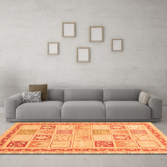 Machine Washable Abstract Orange Modern Area Rugs in a Living Room, wshabs3675org