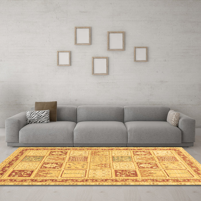 Machine Washable Abstract Brown Modern Rug in a Living Room,, wshabs3675brn