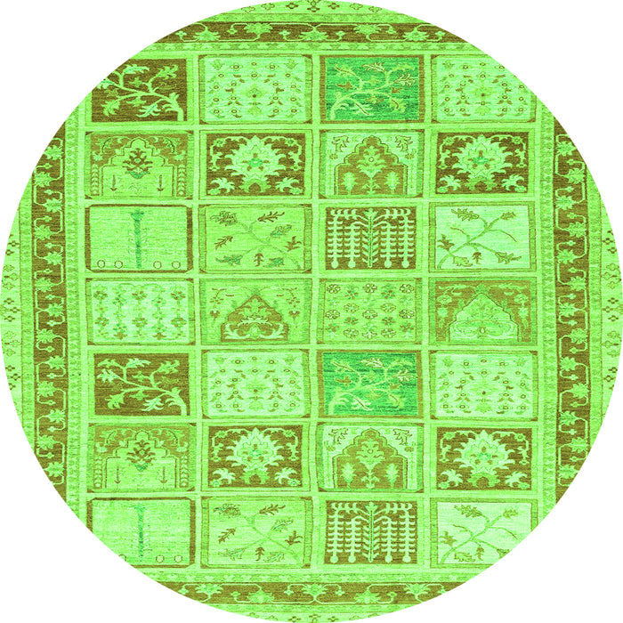 Round Machine Washable Abstract Green Modern Area Rugs, wshabs3675grn