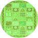 Round Machine Washable Abstract Green Modern Area Rugs, wshabs3675grn