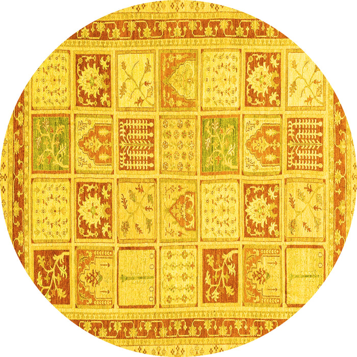 Round Abstract Yellow Modern Rug, abs3675yw