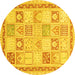 Round Abstract Yellow Modern Rug, abs3675yw