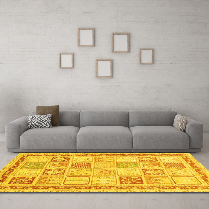 Machine Washable Abstract Yellow Modern Rug in a Living Room, wshabs3675yw