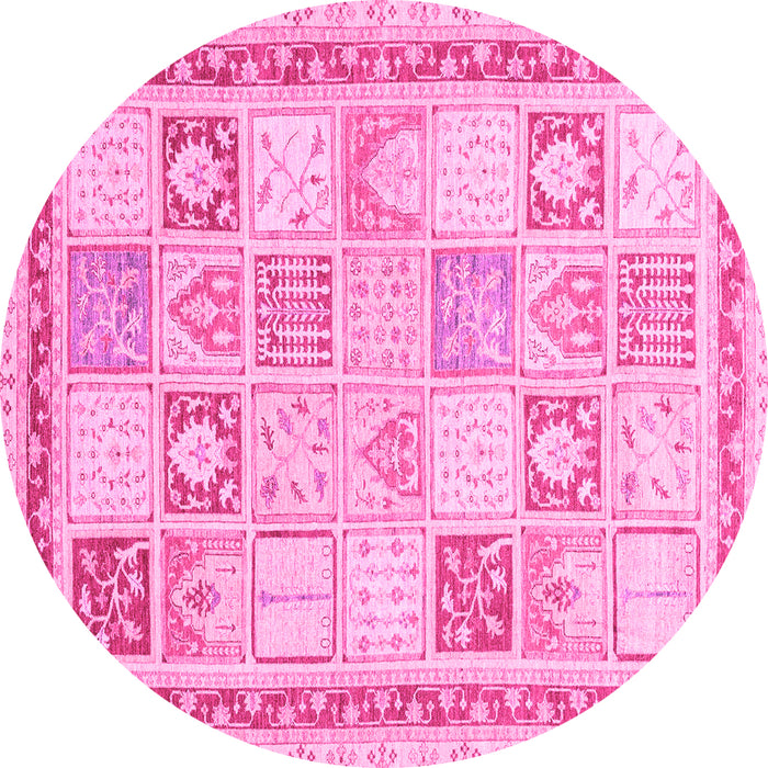 Round Machine Washable Abstract Pink Modern Rug, wshabs3675pnk