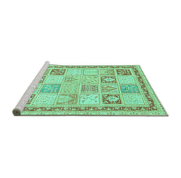 Sideview of Machine Washable Abstract Turquoise Modern Area Rugs, wshabs3675turq
