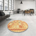 Round Machine Washable Abstract Orange Rug in a Office, wshabs3675