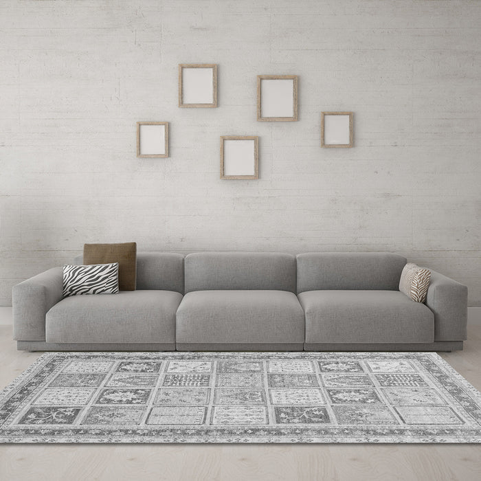 Machine Washable Abstract Gray Modern Rug in a Living Room,, wshabs3675gry