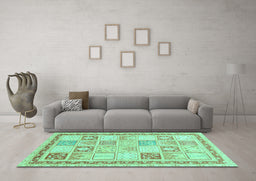 Machine Washable Abstract Turquoise Modern Area Rugs in a Living Room,, wshabs3675turq