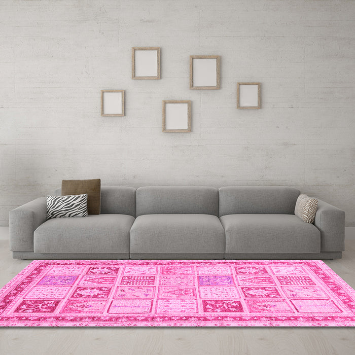 Machine Washable Abstract Pink Modern Rug in a Living Room, wshabs3675pnk