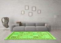 Machine Washable Abstract Green Modern Rug, wshabs3675grn