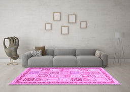 Machine Washable Abstract Purple Modern Area Rugs in a Living Room, wshabs3675pur
