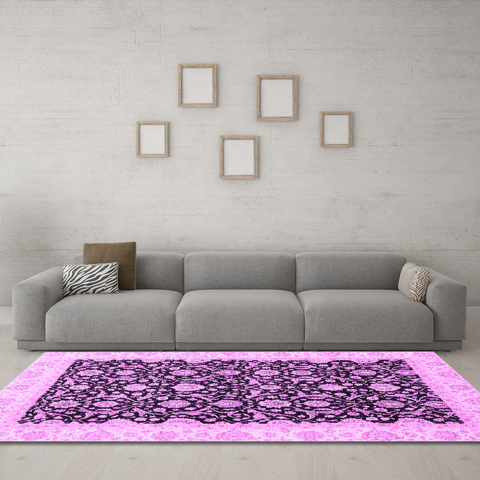 Machine Washable Oriental Purple Traditional Area Rugs in a Living Room, wshabs3676pur