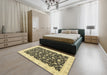 Abstract Mustard Yellow Oriental Rug in a Bedroom, abs3676