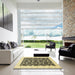 Square Abstract Mustard Yellow Oriental Rug in a Living Room, abs3676