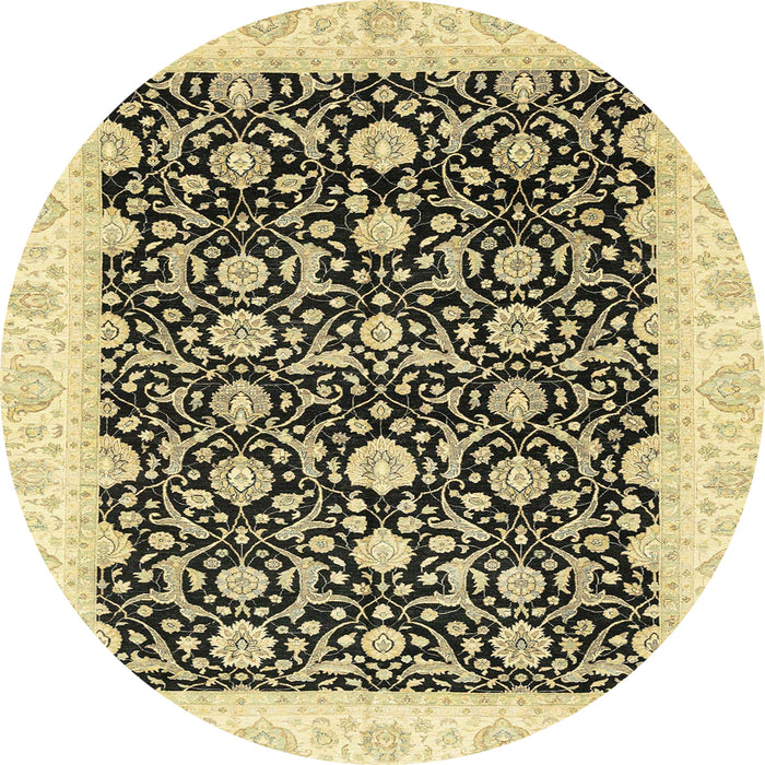 Round Abstract Mustard Yellow Oriental Rug, abs3676