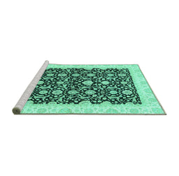 Sideview of Machine Washable Oriental Turquoise Traditional Area Rugs, wshabs3676turq