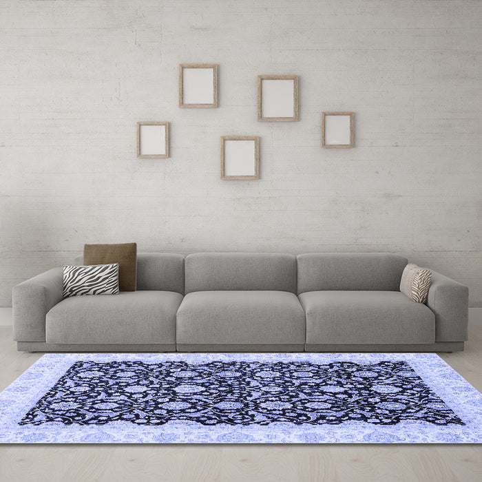 Machine Washable Oriental Blue Traditional Rug in a Living Room, wshabs3676blu