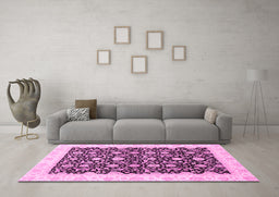 Machine Washable Oriental Pink Traditional Rug in a Living Room, wshabs3676pnk