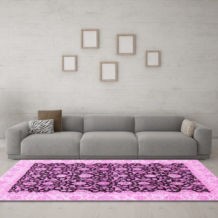 Machine Washable Oriental Pink Traditional Rug in a Living Room, wshabs3676pnk