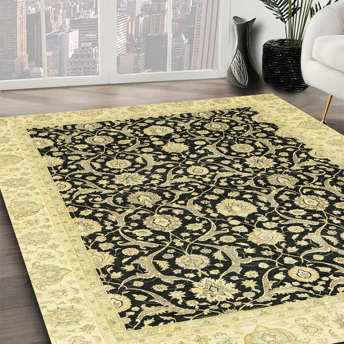 Machine Washable Abstract Mustard Yellow Rug in a Family Room, wshabs3676