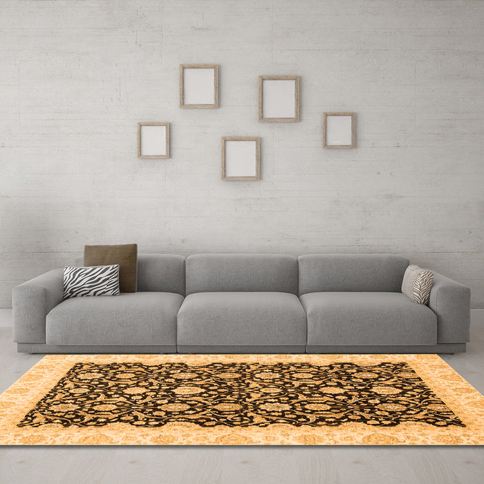 Machine Washable Oriental Orange Traditional Area Rugs in a Living Room, wshabs3676org
