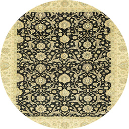 Round Machine Washable Abstract Mustard Yellow Rug, wshabs3676