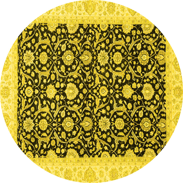 Round Machine Washable Oriental Yellow Traditional Rug, wshabs3676yw