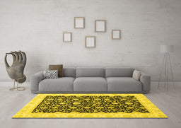 Machine Washable Oriental Yellow Traditional Rug in a Living Room, wshabs3676yw