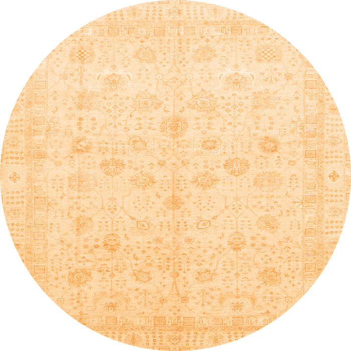 Round Machine Washable Oriental Orange Traditional Area Rugs, wshabs3677org