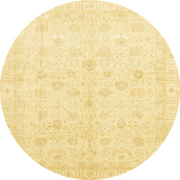 Round Abstract Chrome Gold Yellow Oriental Rug, abs3677