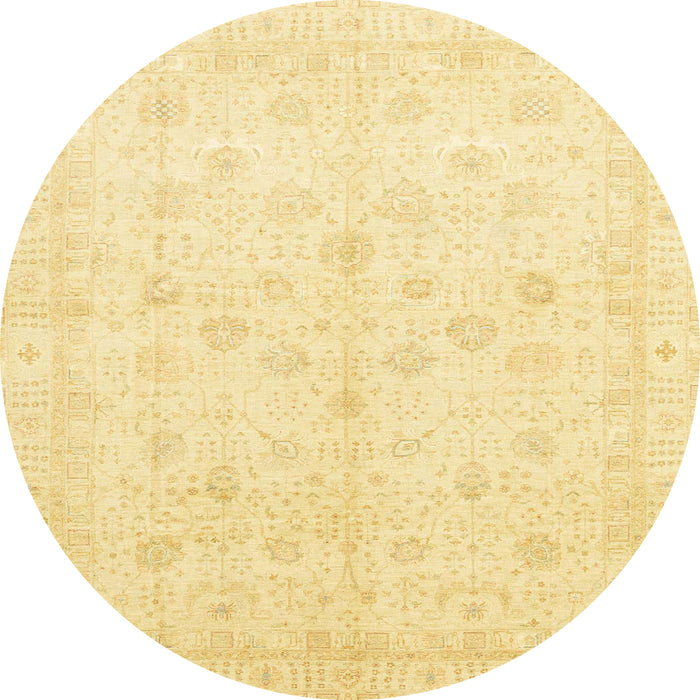 Round Machine Washable Abstract Chrome Gold Yellow Rug, wshabs3677