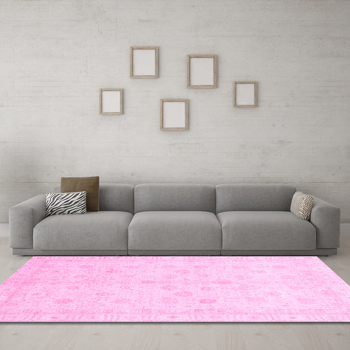 Machine Washable Oriental Pink Traditional Rug in a Living Room, wshabs3677pnk