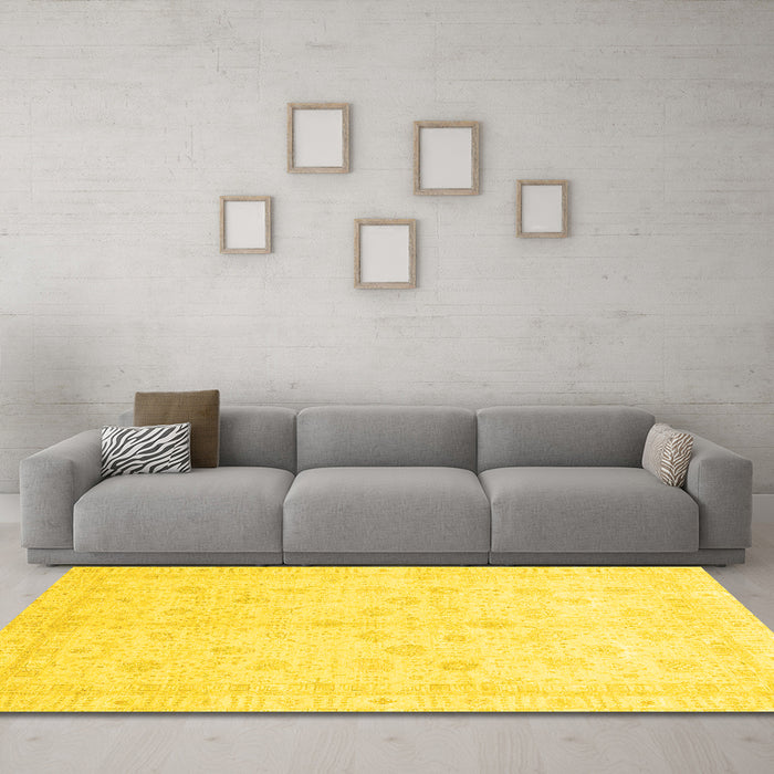 Machine Washable Oriental Yellow Traditional Rug in a Living Room, wshabs3677yw