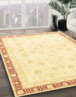 Abstract Yellow Oriental Rug in Family Room, abs3678