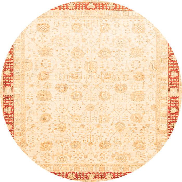 Round Machine Washable Oriental Orange Traditional Area Rugs, wshabs3678org